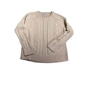 L.L.Bean Signature Cable Knit Fisherman Sweater Cream Cotton M